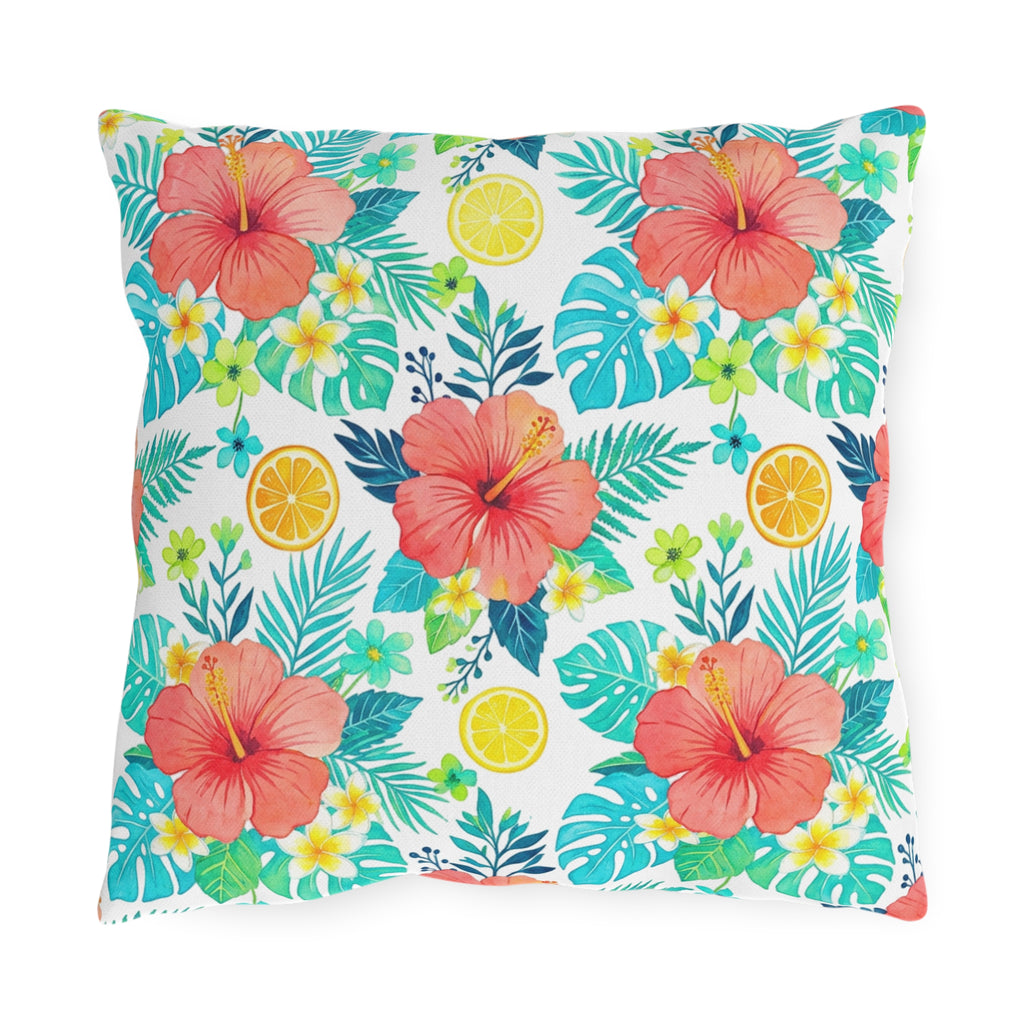 Tropical Hibiscus Outdoor Pillow – Citrus Floral Patio Cushion