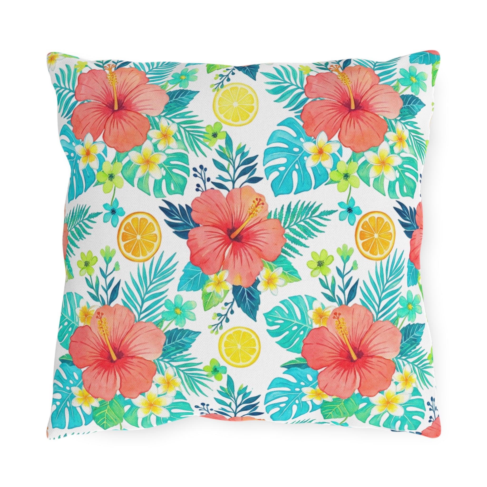 Tropical Hibiscus Outdoor Pillow – Citrus Floral Patio Cushion