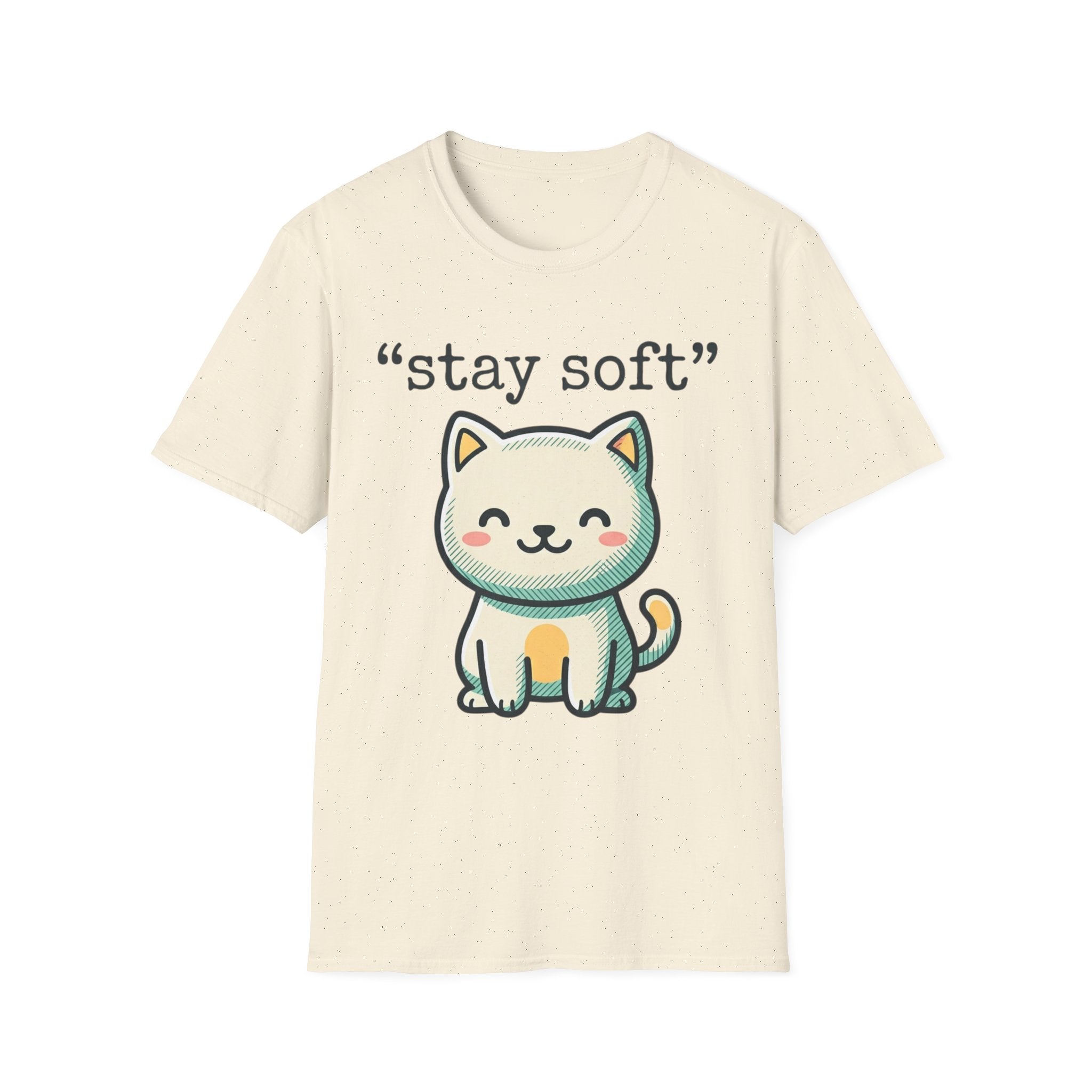 Cute Kawaii Cat "stay soft" T-Shirt | Cute Cat Graphic Tee, Pastel Kitty