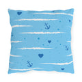 Nautical Anchor Pattern Outdoor Pillow — Blue Stripes & Hearts Patio Cushion