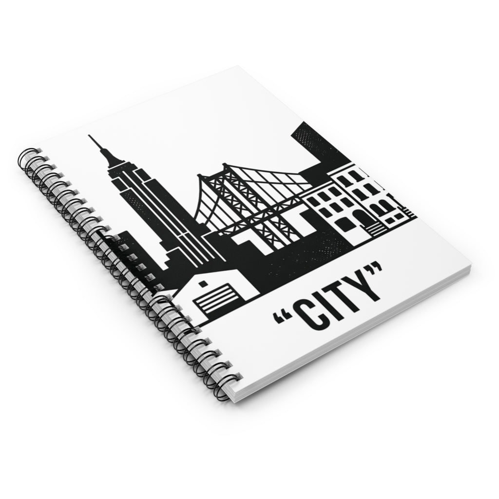 City Skyline Spiral Notebook — Ruled Journal with Urban Bridge Design