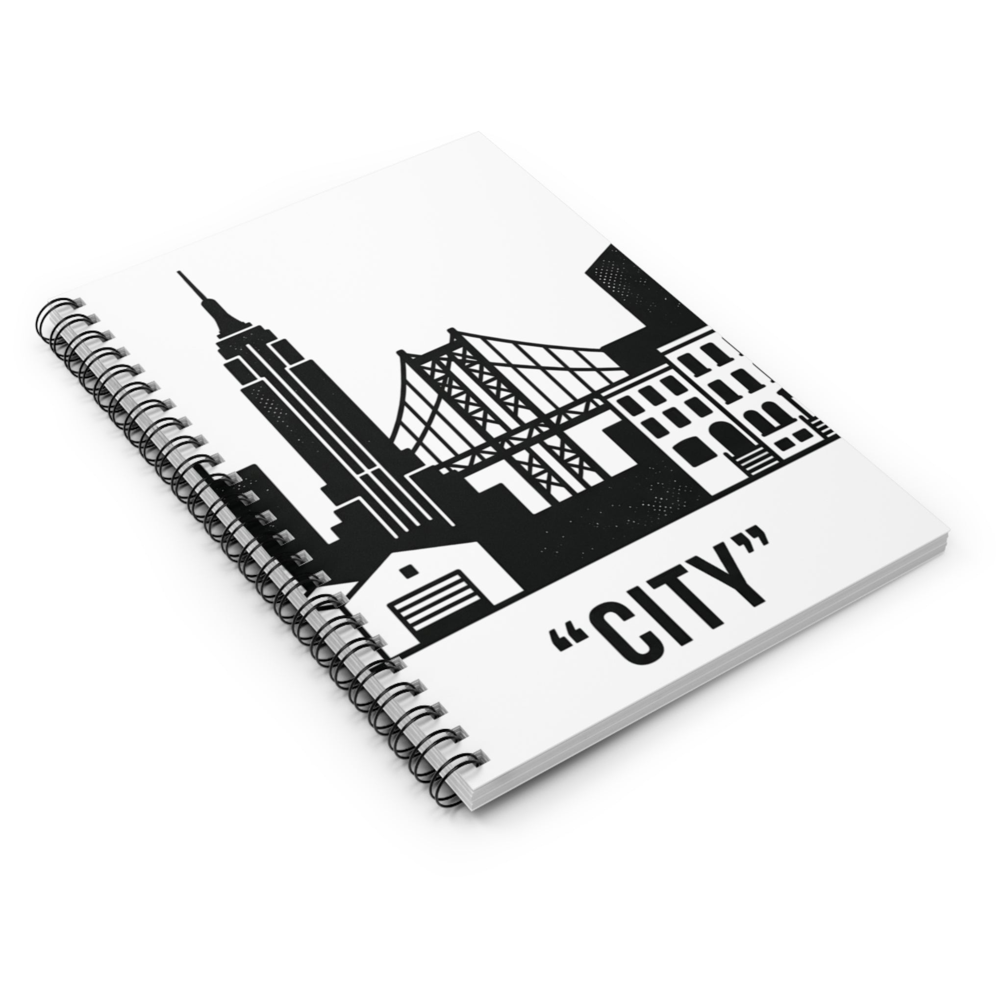 City Skyline Spiral Notebook — Ruled Journal with Urban Bridge Design