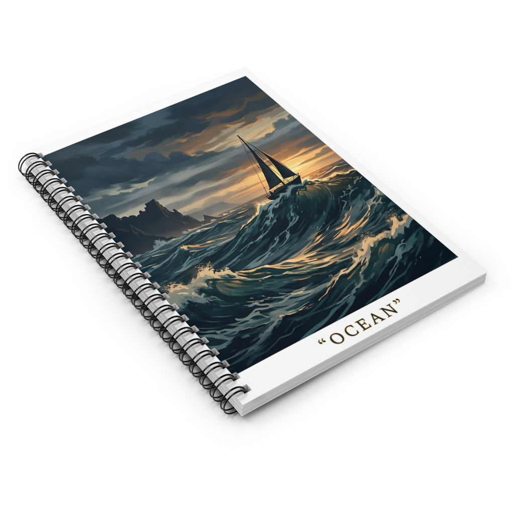 Sailing Ship in Stormy Sea Spiral Notebook | Ocean Artwork Ruled Journal