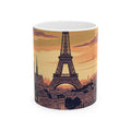 Paris Eiffel Tower Sunset Ceramic Mug — Vintage Cityscape Coffee Cup (11oz/15oz)
