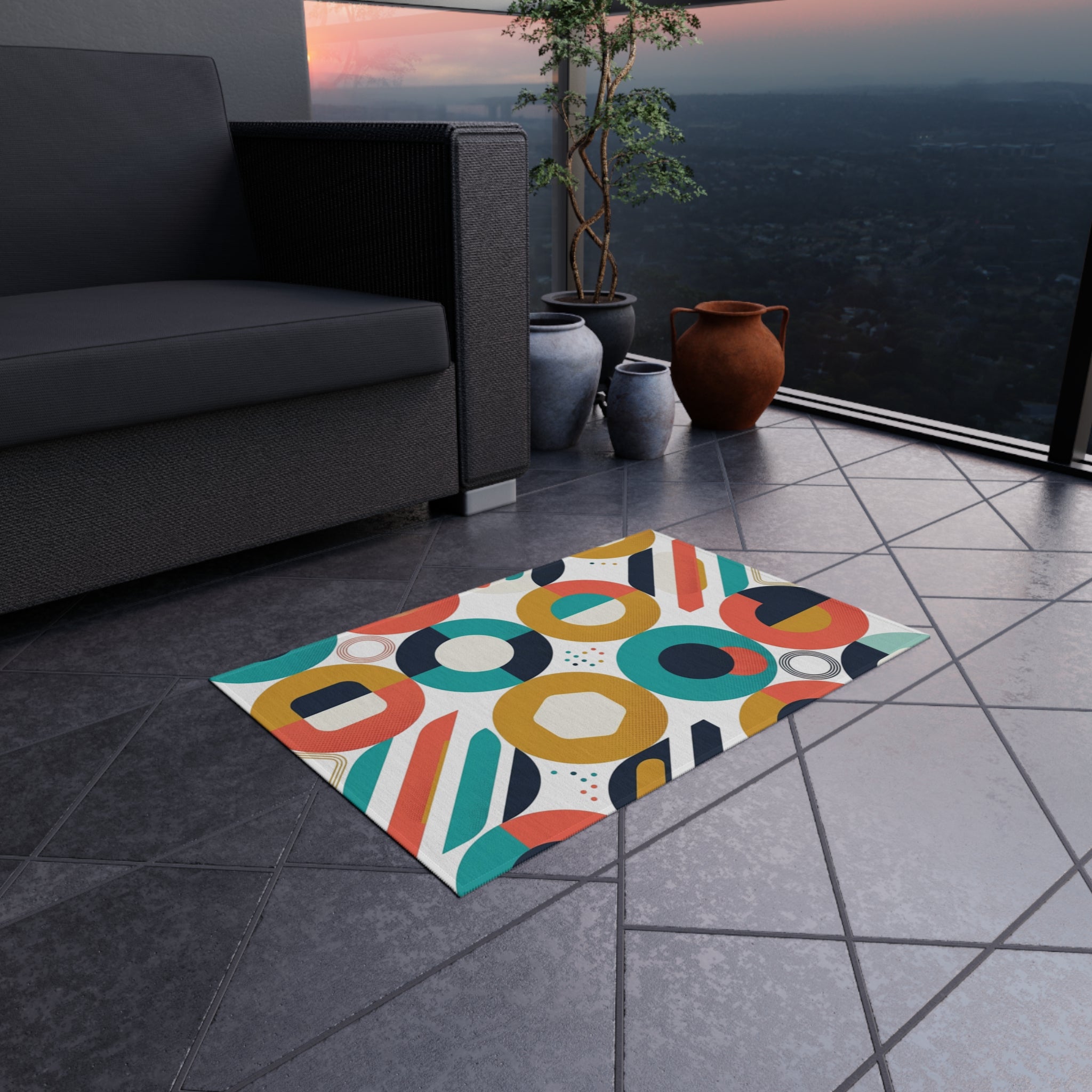 Outdoor Rug - Retro Geometric Colorful Patio Mat