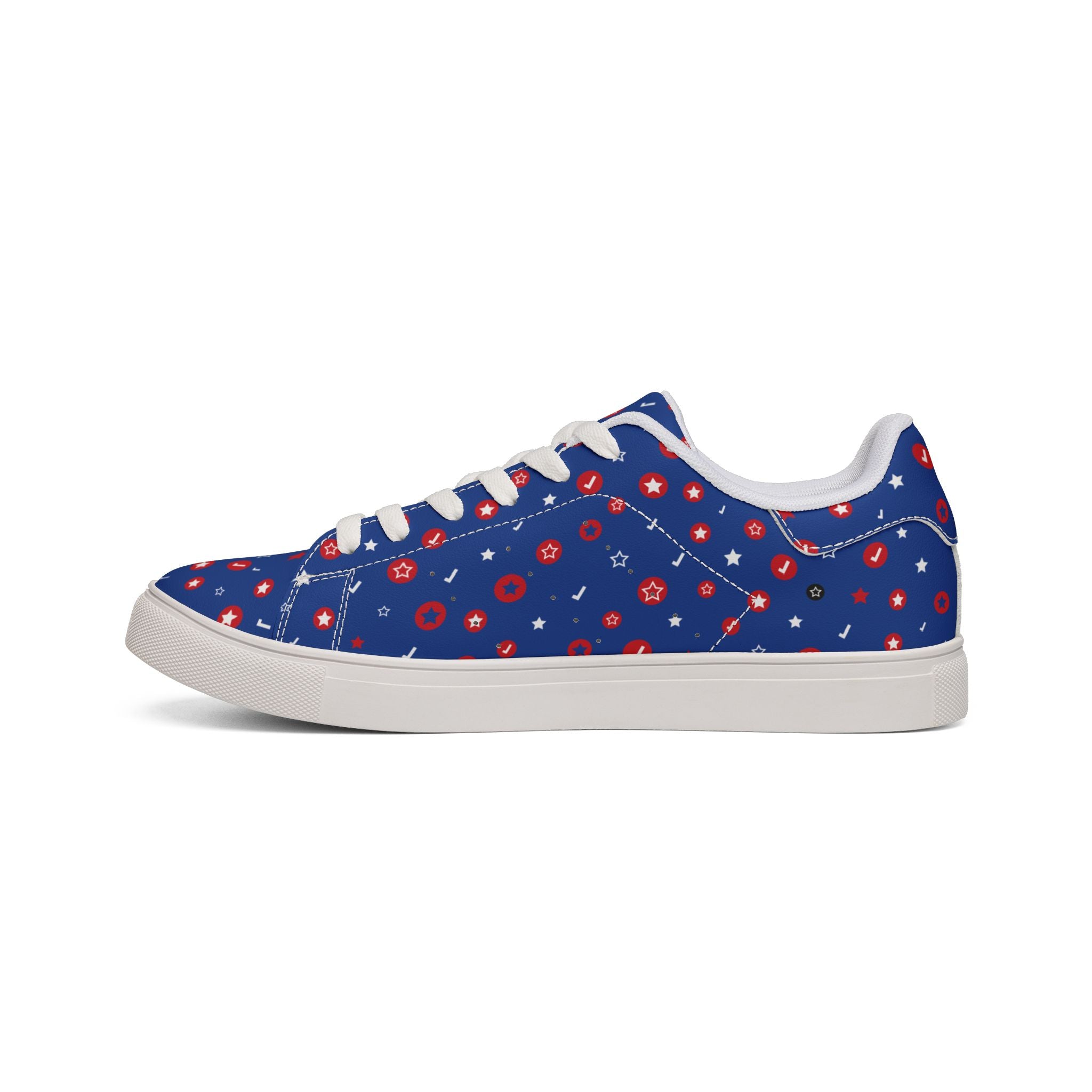 Men's Low-Top Sneakers — Navy Red Floral Pattern Leather Casual Shoes