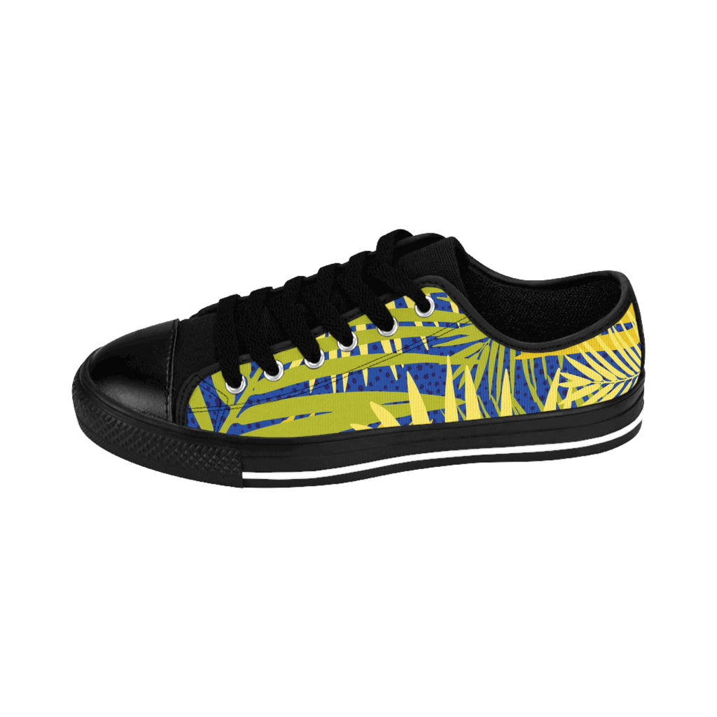 Tropical Palm Print Men's Sneakers — Yellow Blue Casual Canvas Shoes