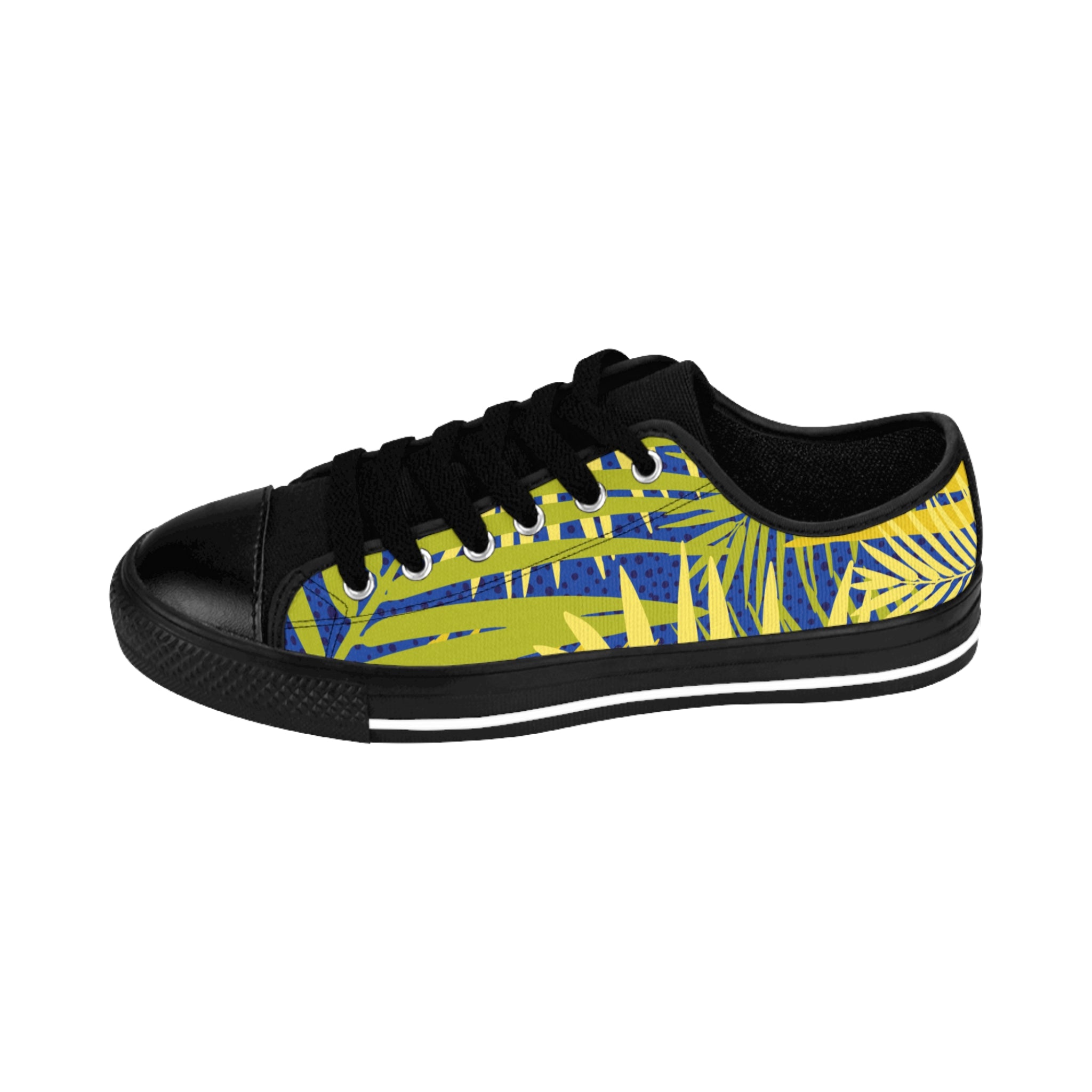 Tropical Palm Print Men's Sneakers — Yellow Blue Casual Canvas Shoes