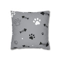Cat Paw & Fishbone Decorative Pillowcase — Gray Throw Pillow Cover for Cat Lovers