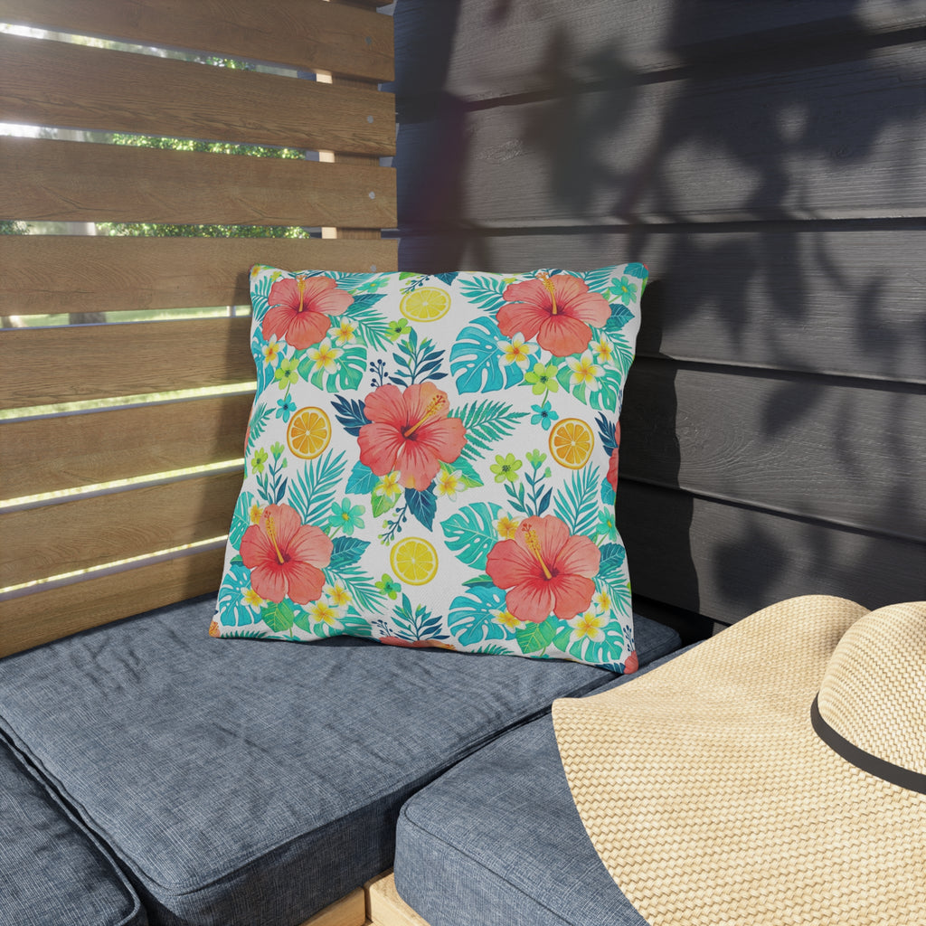 Tropical Hibiscus Outdoor Pillow – Citrus Floral Patio Cushion