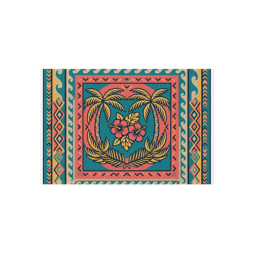 Tropical Palm Outdoor Rug — Colorful Hibiscus Patio Mat