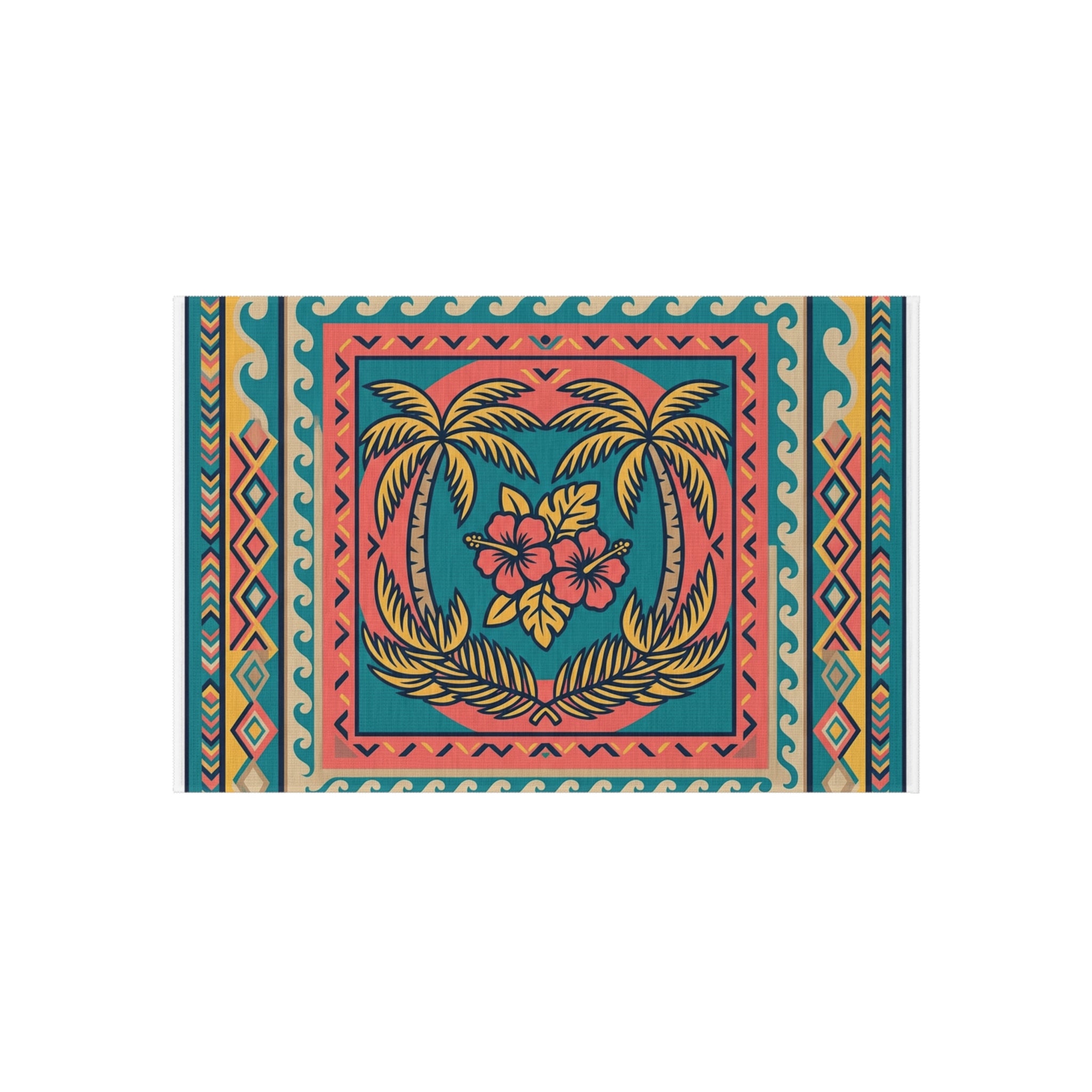 Tropical Palm Outdoor Rug — Colorful Hibiscus Patio Mat