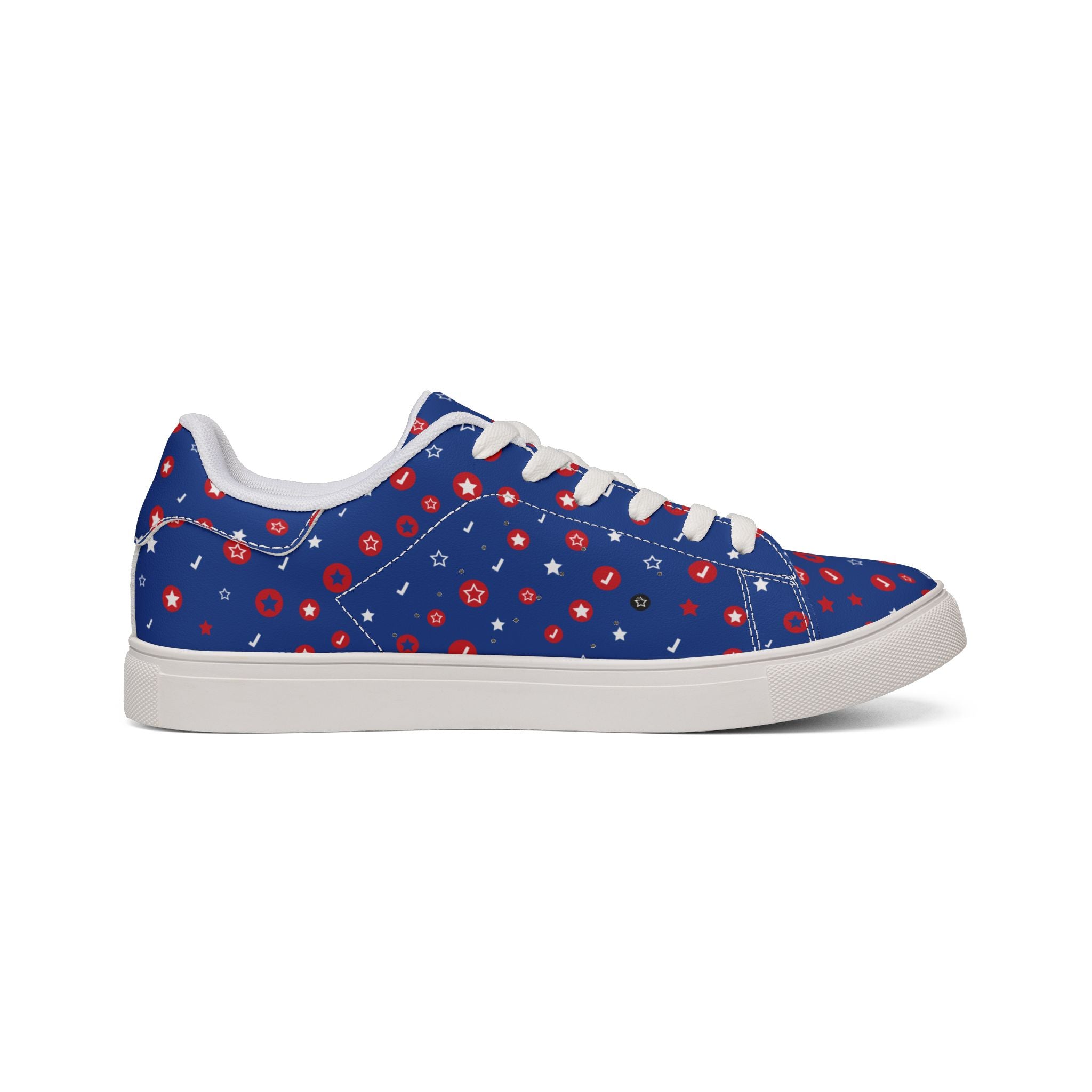 Men's Low-Top Sneakers — Navy Red Floral Pattern Leather Casual Shoes