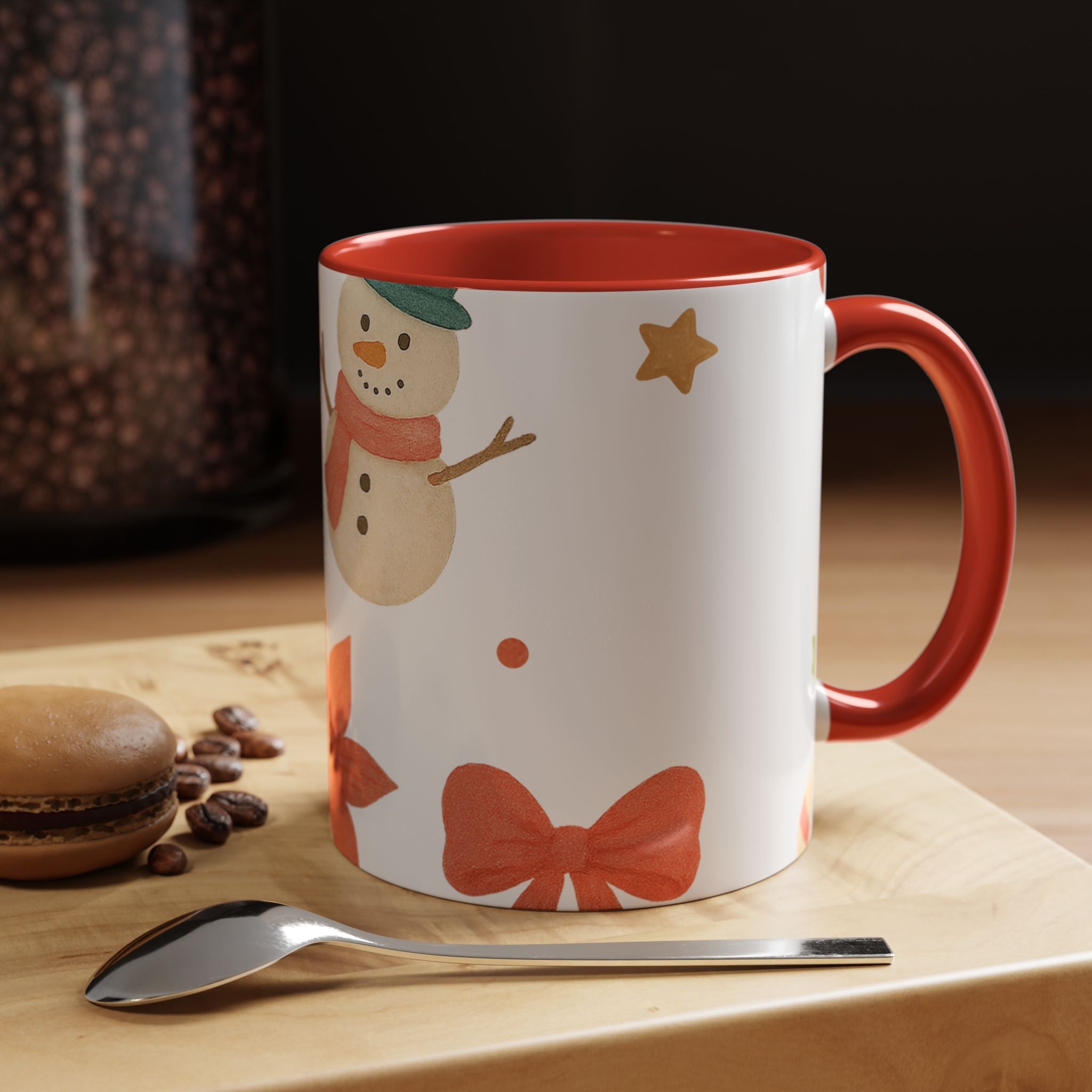 Christmas Accent Coffee Mug — Festive Snowman & Poinsettia Holiday Design (11/15 oz)