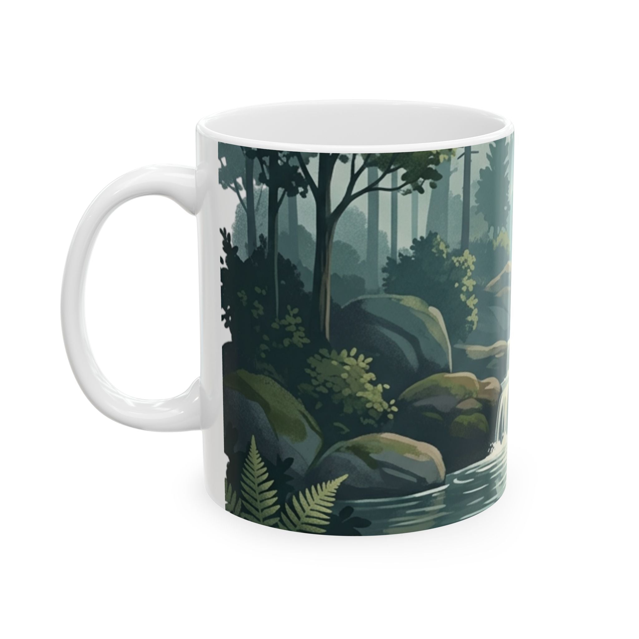 Waterfall Forest Mug — Tranquil Nature Ceramic Coffee Cup (11oz & 15oz)