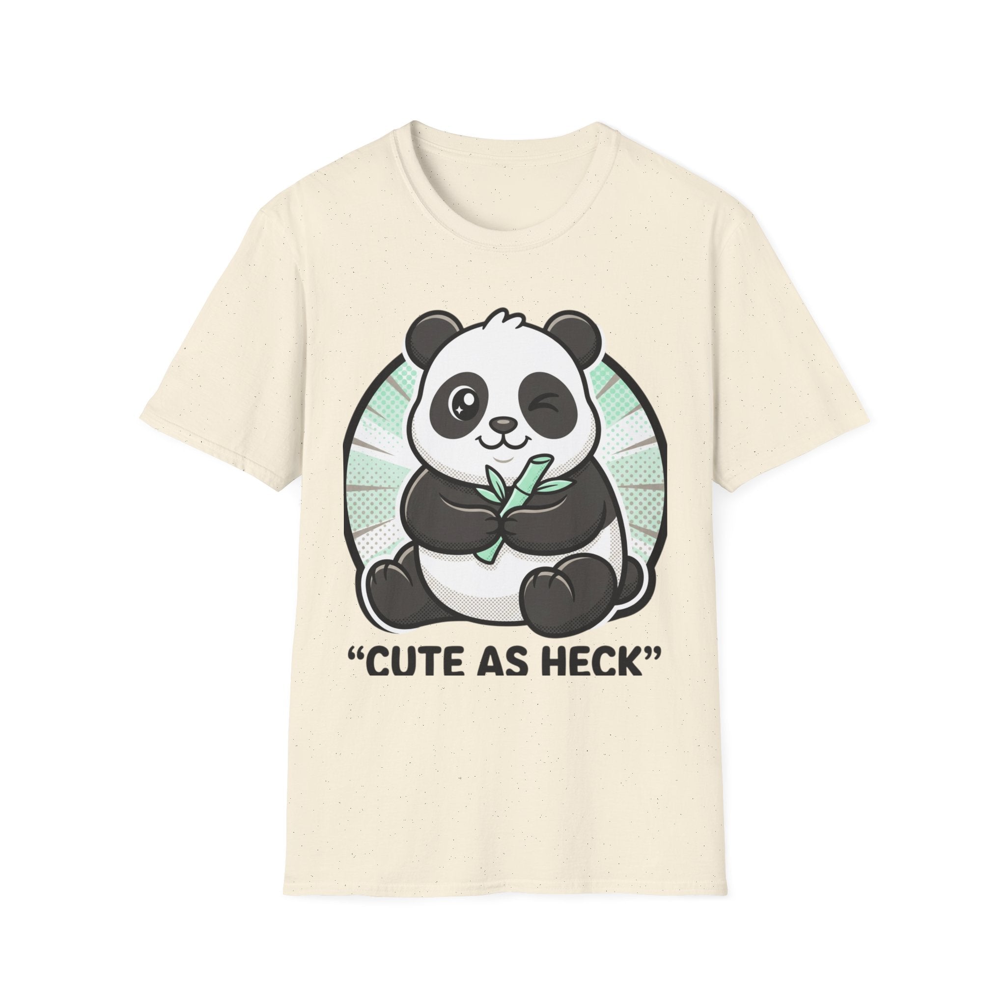 Cute As Heck Panda T-Shirt | Cartoon Panda Holding Bamboo, Cute Animal Tee