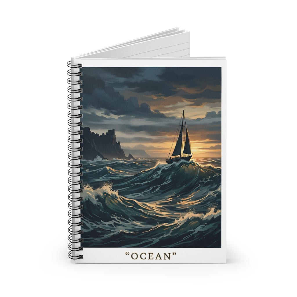 Sailing Ship in Stormy Sea Spiral Notebook | Ocean Artwork Ruled Journal