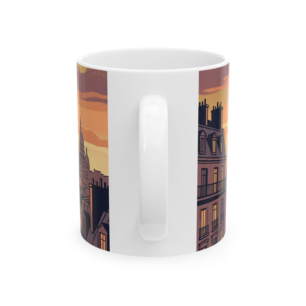 Paris Eiffel Tower Sunset Ceramic Mug — Vintage Cityscape Coffee Cup (11oz/15oz)