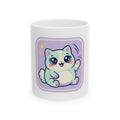 Kawaii Waving Cat mug | Cute Pastel Cat Illustration, Ceramic Coffee Mug