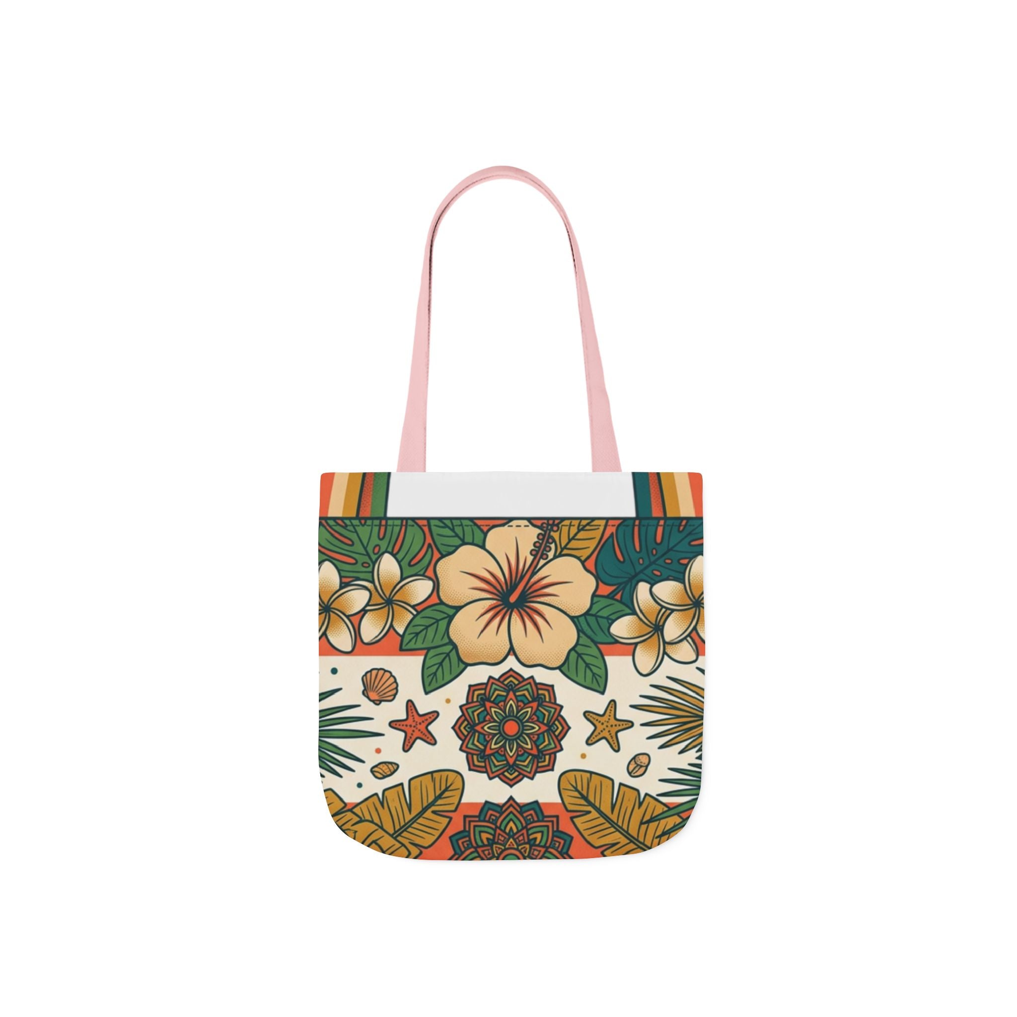 Tote Bag — Tropical Floral Canvas Tote with Colorful Straps
