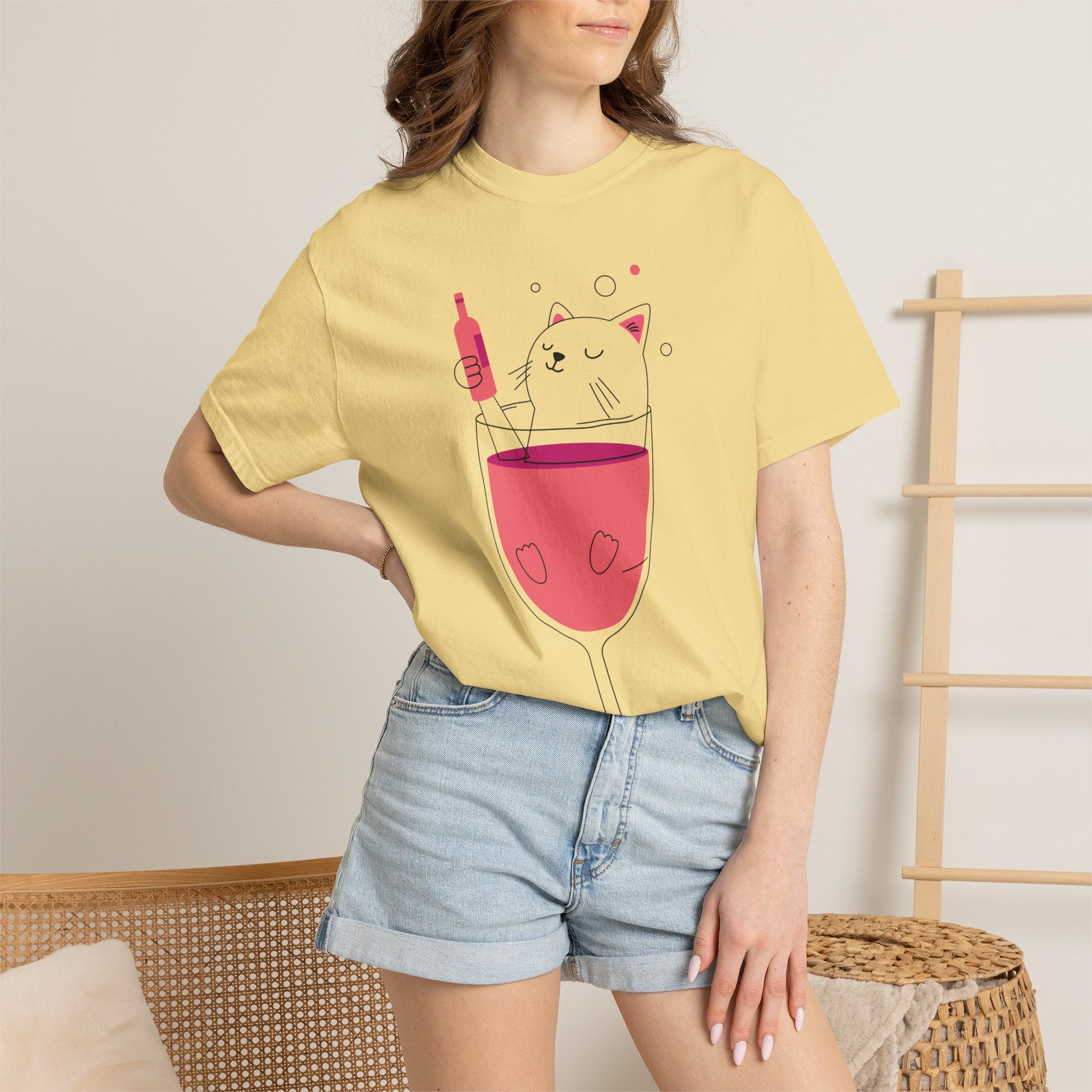 Cat in Wine Glass T-Shirt — Cute Wine Lover Graphic Tee
