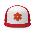 Retro Orange Flower Trucker Cap — Vintage Floral 5-Panel Hat