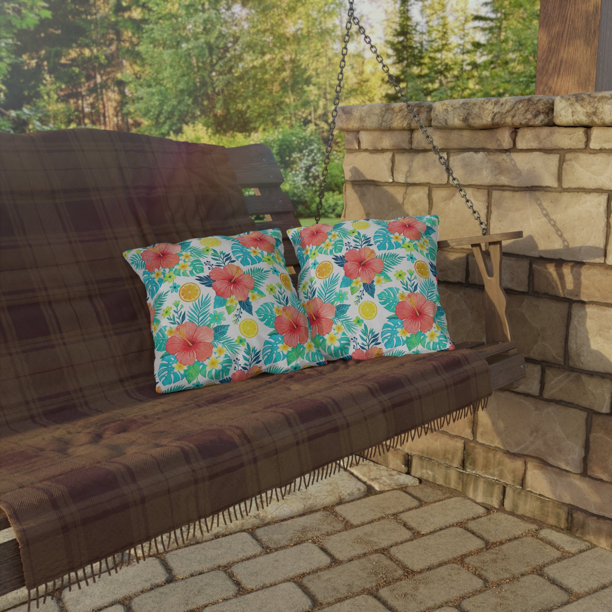 Tropical Hibiscus Outdoor Pillow – Citrus Floral Patio Cushion