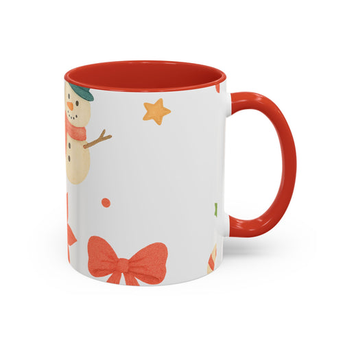 Christmas Accent Coffee Mug — Festive Snowman & Poinsettia Holiday Design (11/15 oz)