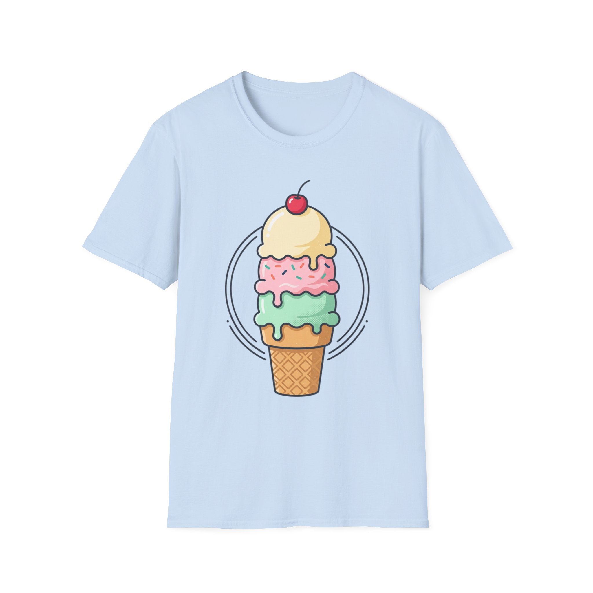 Triple Scoop Ice Cream Cone T-Shirt | Cute Pastel Dessert Graphic