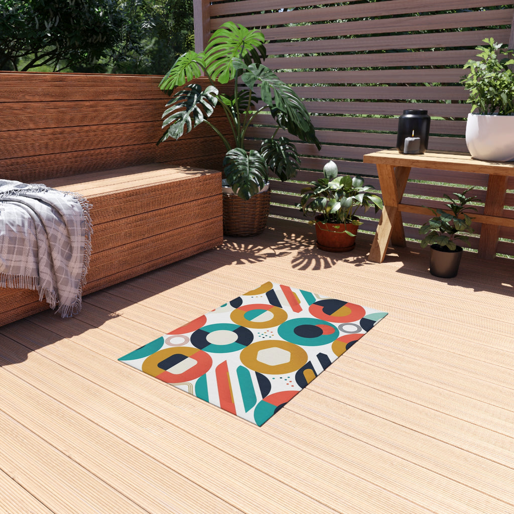 Outdoor Rug - Retro Geometric Colorful Patio Mat