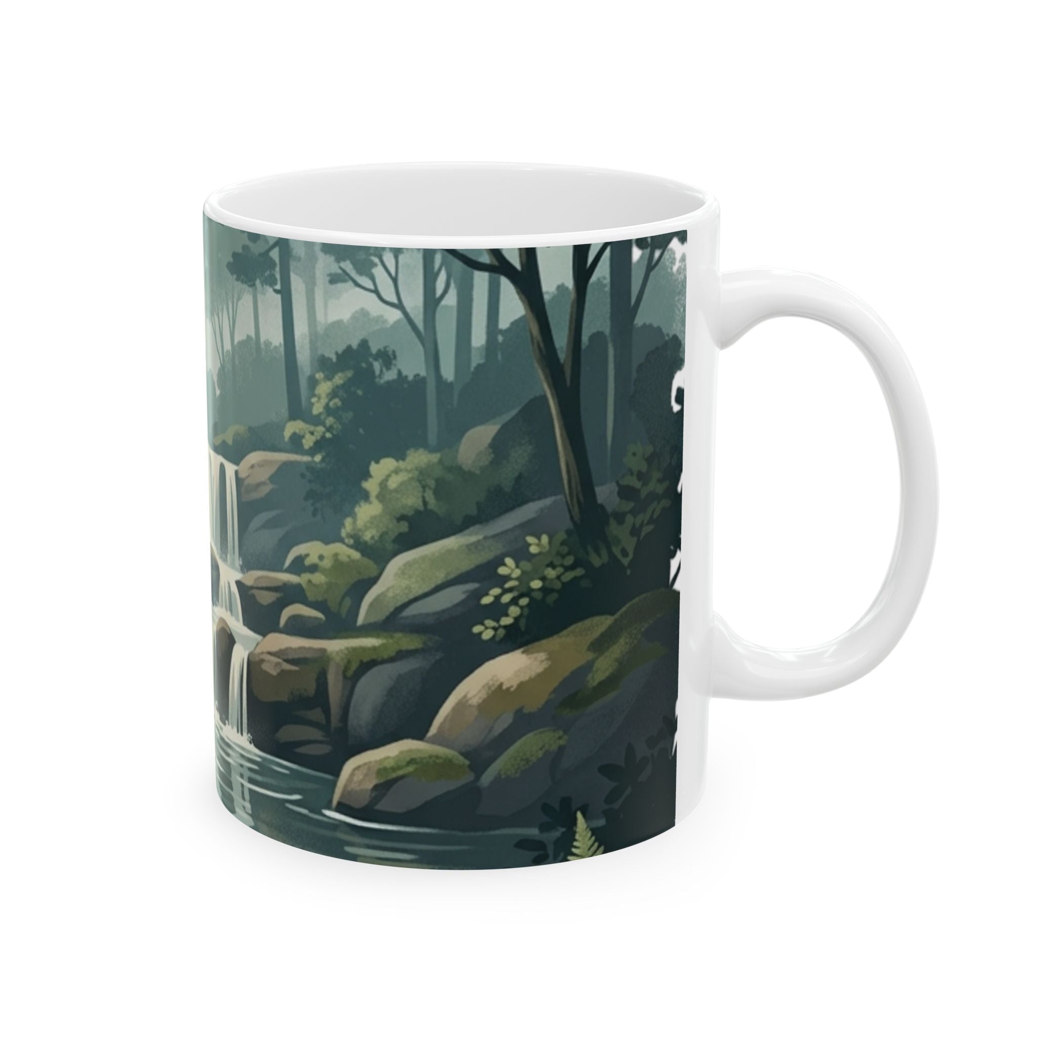 Waterfall Forest Mug — Tranquil Nature Ceramic Coffee Cup (11oz & 15oz)
