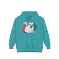 Cute Cat Graphic Hoodie — White Cat with Leaf Illustration