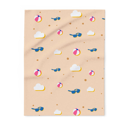 Beach Ball & Sunglasses Fleece Blanket — Summer Beach Pattern Throw