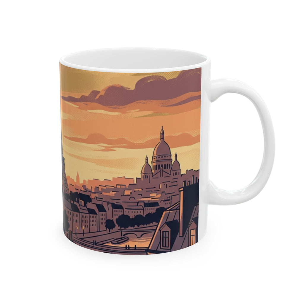 Paris Eiffel Tower Sunset Ceramic Mug — Vintage Cityscape Coffee Cup (11oz/15oz)