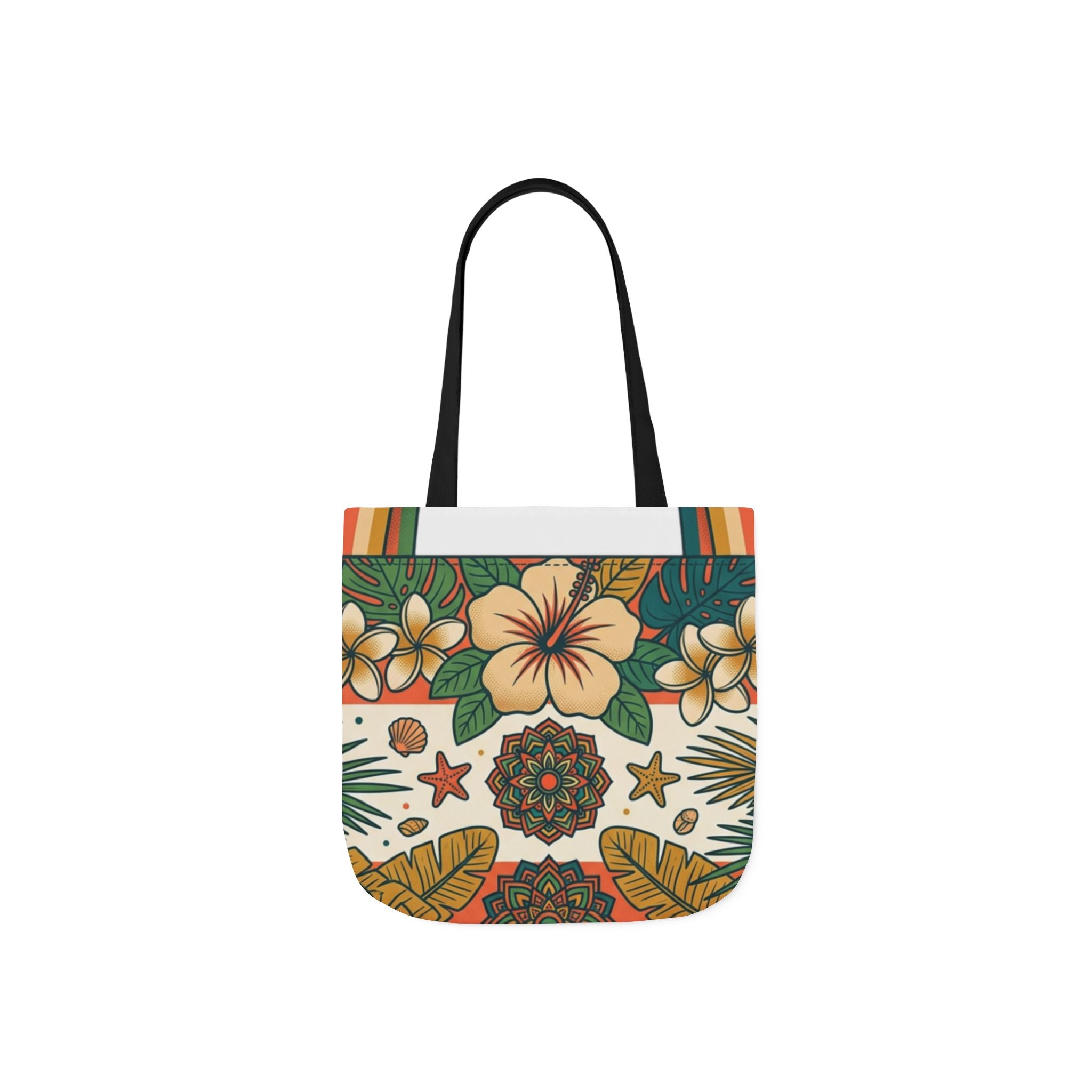 Tote Bag — Tropical Floral Canvas Tote with Colorful Straps