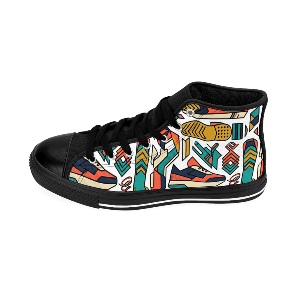 Retro Sneaker Pattern High-Top Sneakers — Colorful Athletic Shoes
