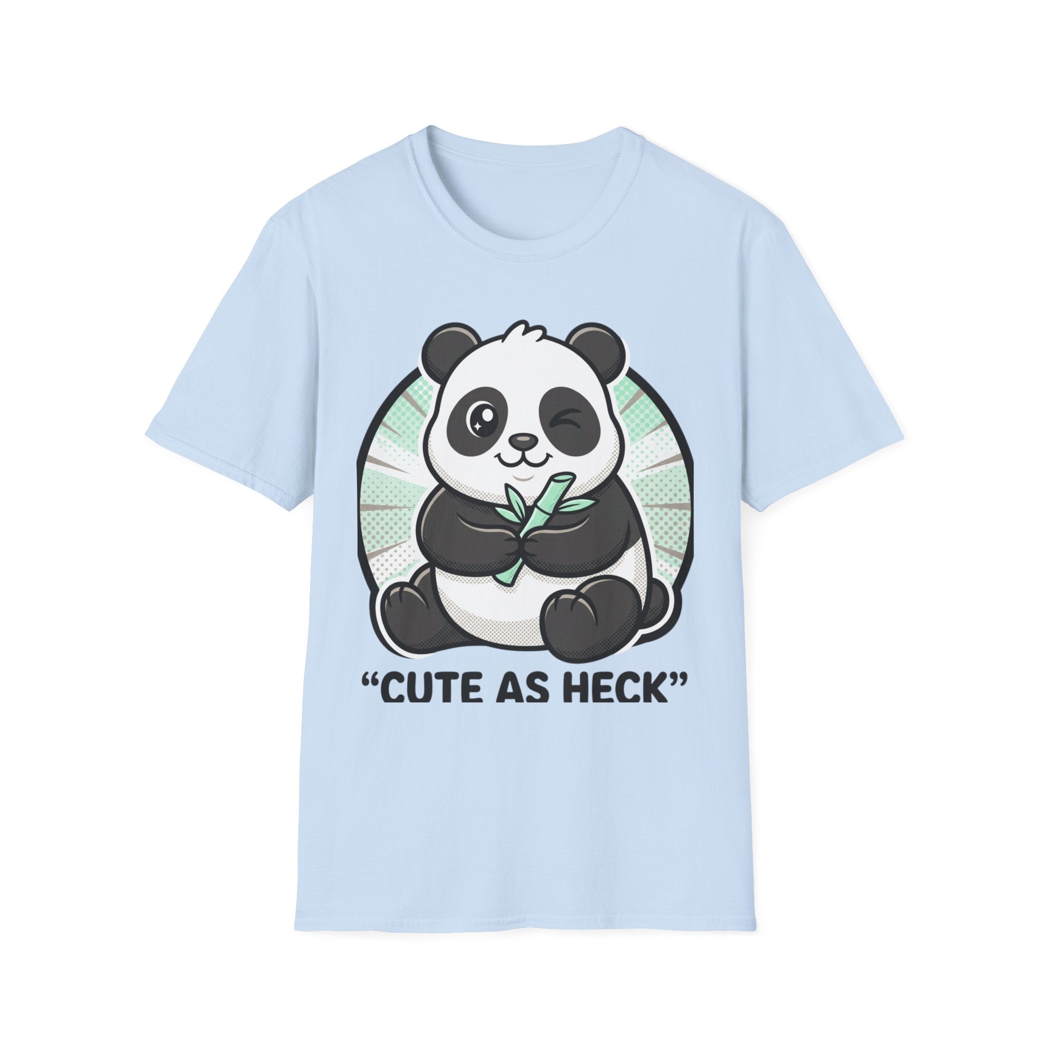Cute As Heck Panda T-Shirt | Cartoon Panda Holding Bamboo, Cute Animal Tee
