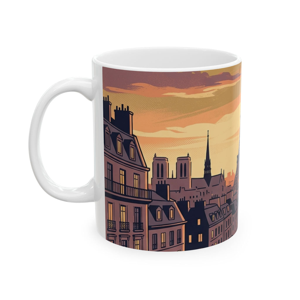 Paris Eiffel Tower Sunset Ceramic Mug — Vintage Cityscape Coffee Cup (11oz/15oz)