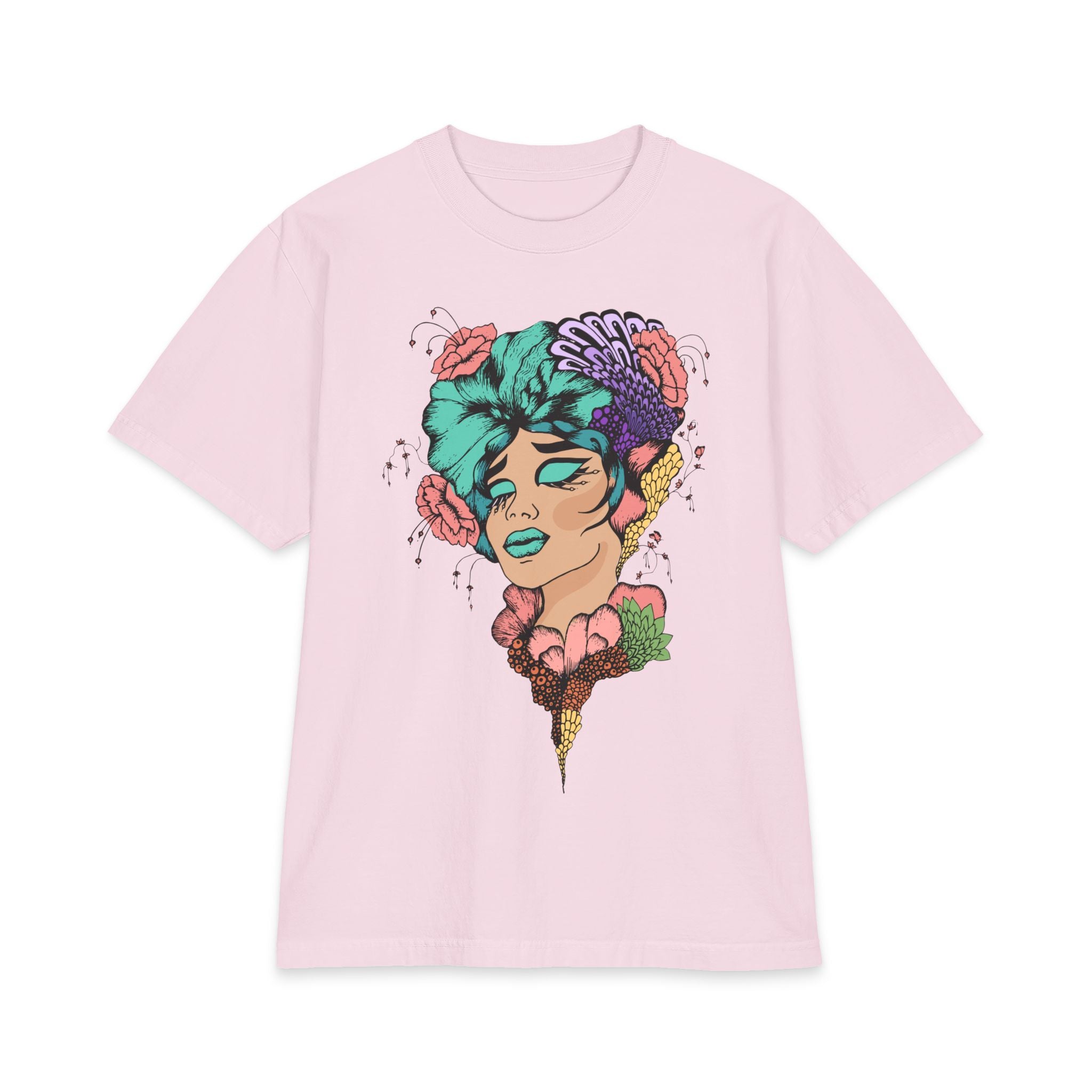 Floral Femme Portrait T-Shirt — Vintage Boho Art Tee