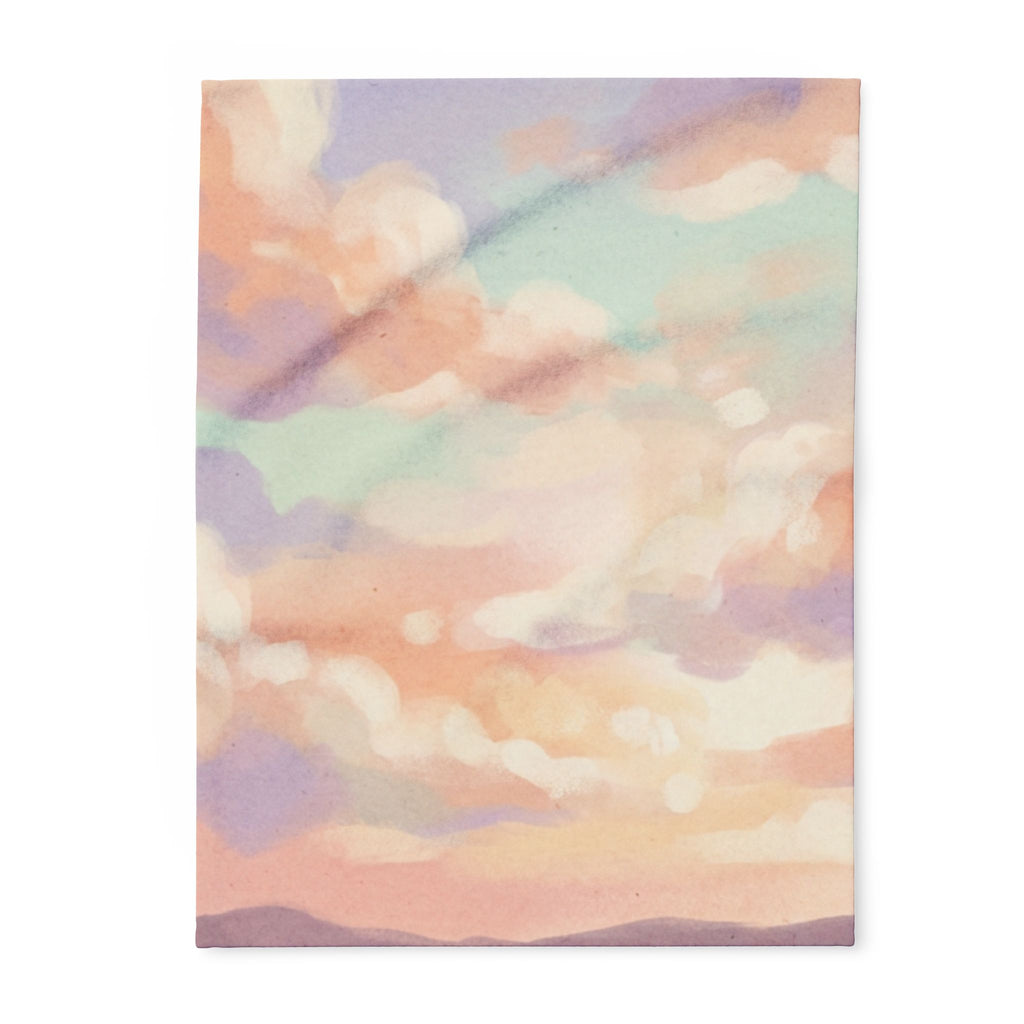 Pastel Sky Fleece Blanket — Soft Watercolor Cloud Throw