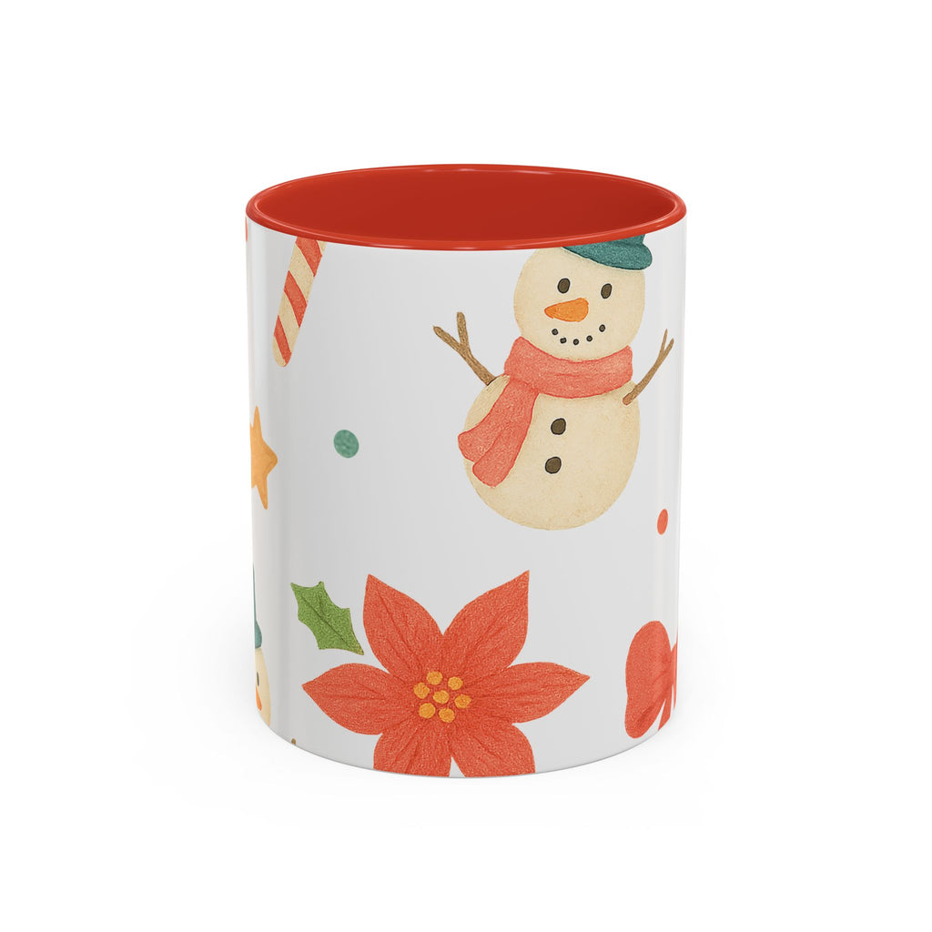Christmas Accent Coffee Mug — Festive Snowman & Poinsettia Holiday Design (11/15 oz)