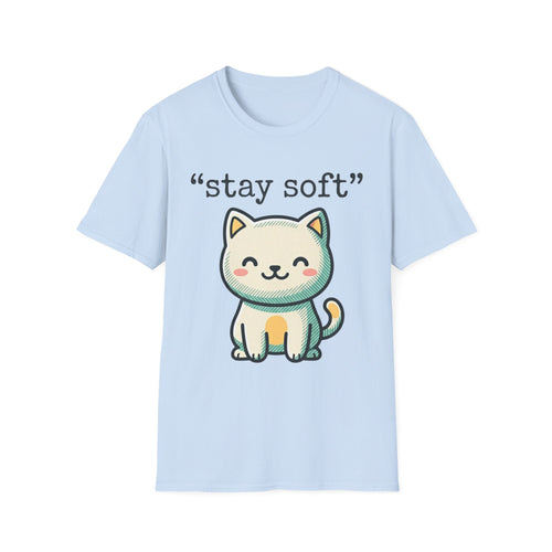 Cute Kawaii Cat "stay soft" T-Shirt | Cute Cat Graphic Tee, Pastel Kitty