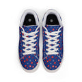 Men's Low-Top Sneakers — Navy Red Floral Pattern Leather Casual Shoes
