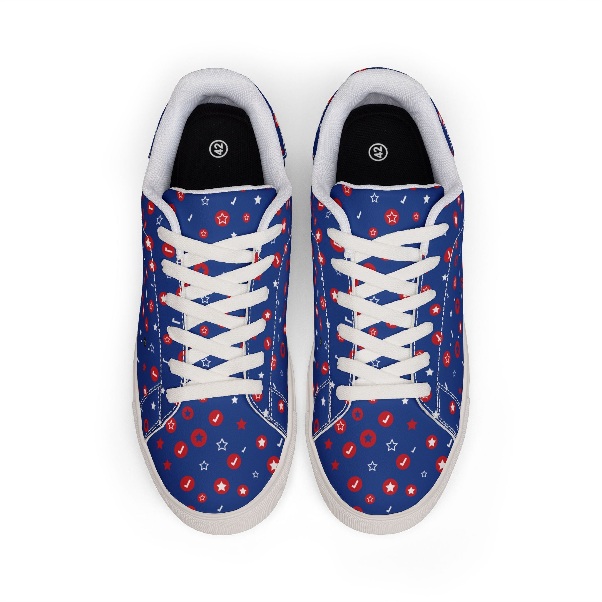Men's Low-Top Sneakers — Navy Red Floral Pattern Leather Casual Shoes