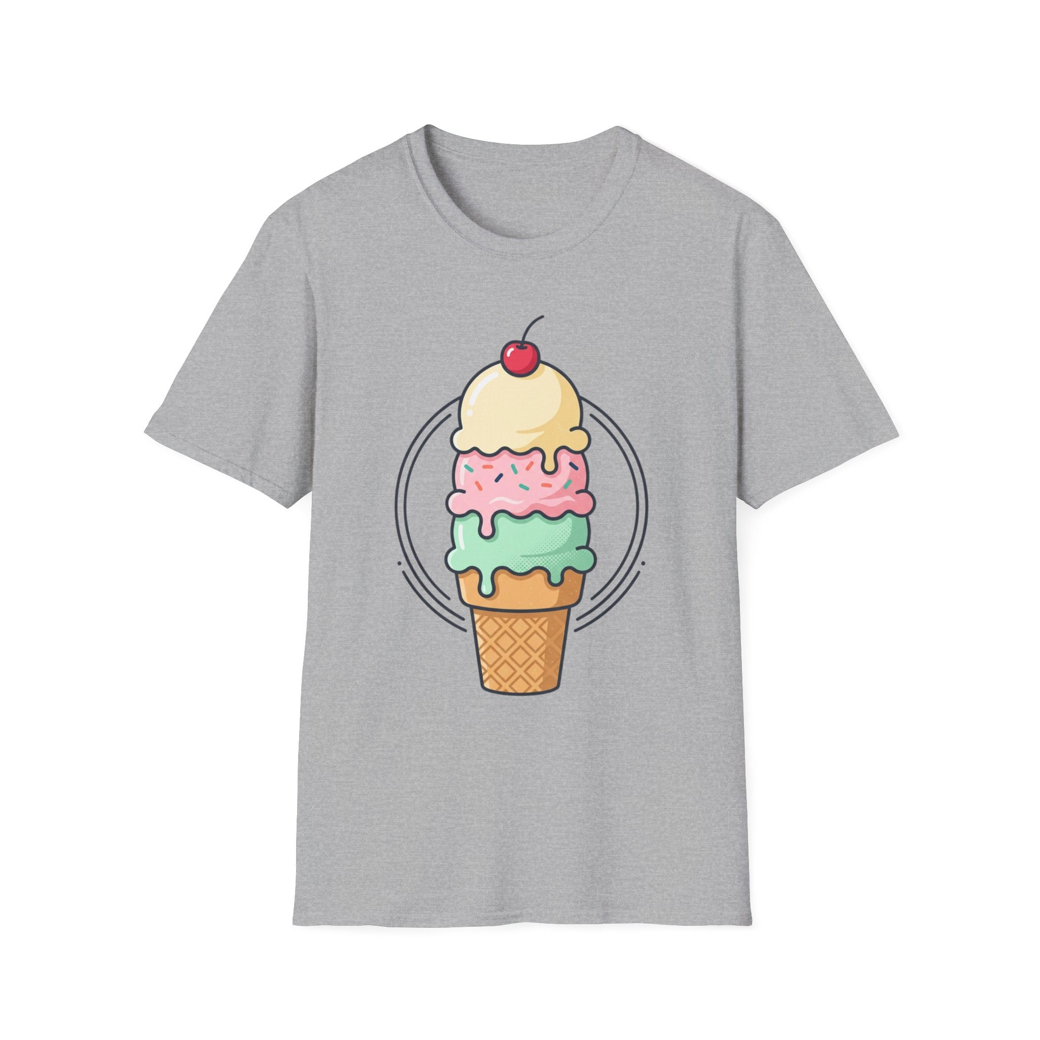 Triple Scoop Ice Cream Cone T-Shirt | Cute Pastel Dessert Graphic