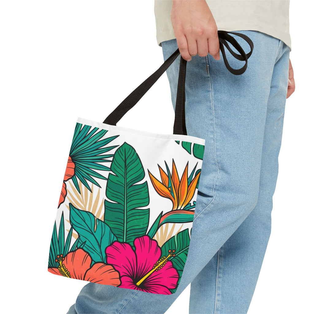 Tropical Floral Tote Bag — Hawaiian Hibiscus & Monstera Beach Tote