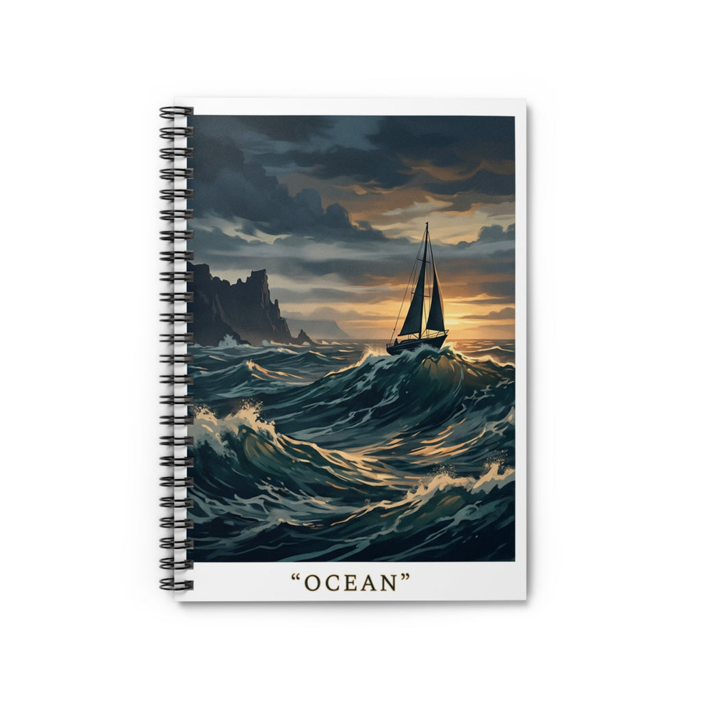 Sailing Ship in Stormy Sea Spiral Notebook | Ocean Artwork Ruled Journal