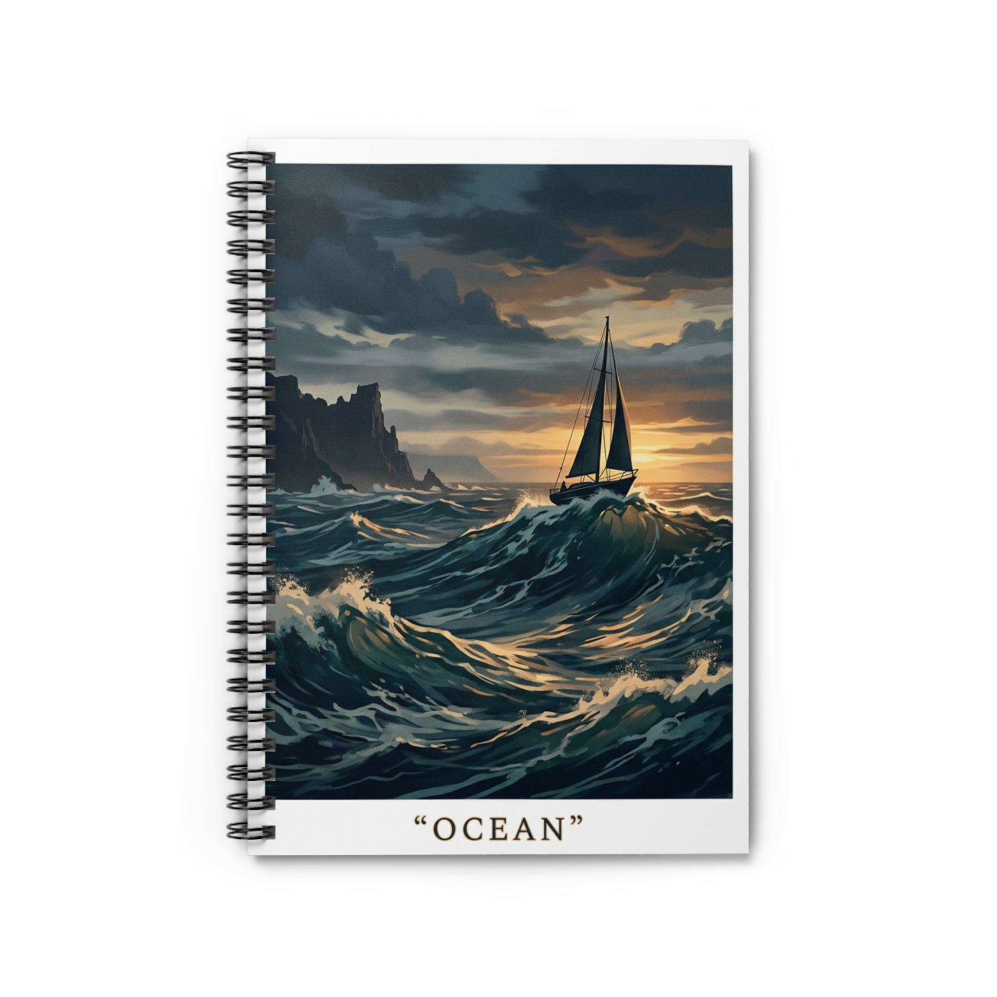 Sailing Ship in Stormy Sea Spiral Notebook | Ocean Artwork Ruled Journal