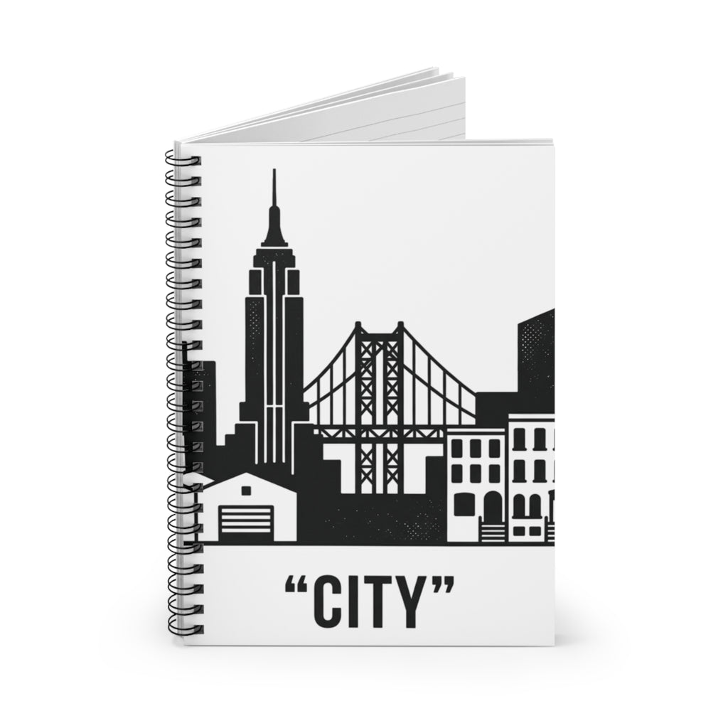 City Skyline Spiral Notebook — Ruled Journal with Urban Bridge Design