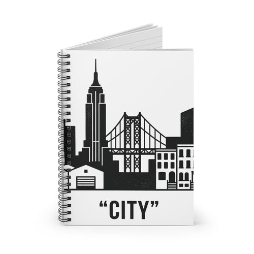 City Skyline Spiral Notebook — Ruled Journal with Urban Bridge Design